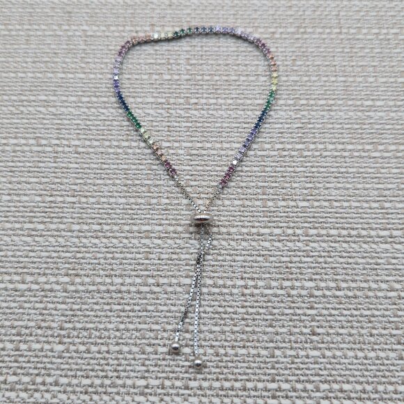 7 Inch Sterling Silver Rainbow Of Color Cubic Zirconia Gems Bracelet A4631 - Picture 5 of 8